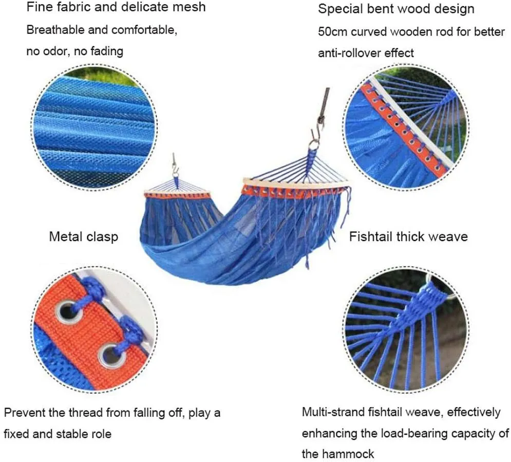Recreation Mesh Breathable Hammock Outdoor Hammock Rollover Prevention Bedroom Camping Cotton Fabric Canvas Leisure Hanging Chair Gifts for Hikers