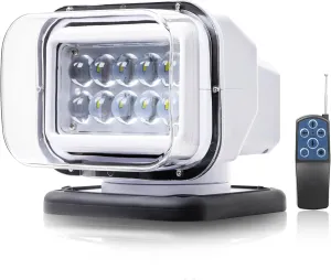 Remote LED Search Light, 50W 5000lm LED Searchlight 360degrees Rotating 12V 24V for Boat Fire Truck Car Offroad Marine Outdoor Spotlight(-6 Strong Magnets Built-in) (Search Lights White)