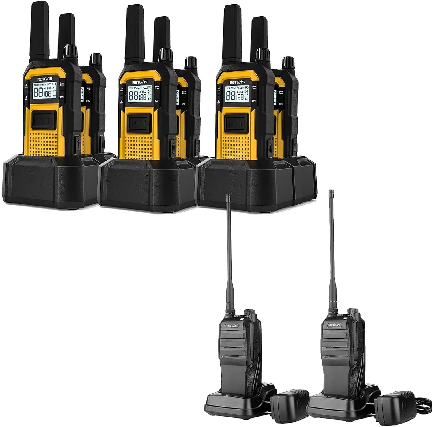 Retevis RB48 Walkie Talkies(6 Pack) Bundle with RT56B 2 Way Radio(2 Pack) Long Range, IP67 Waterproof, Advanced Triple Proof, Vibration Call, Emergency, NOAA, Explosion-Proof, Rugged, Flashlight