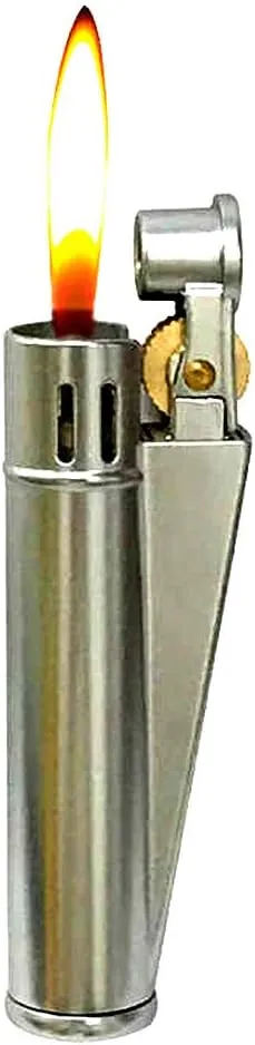 Retro Kerosene Lighter Antique Style Outdoor Windproof Lighter Lightweight and Portable Metal Oil Lighter Camping Hiking Fire Starter Best Gift for Smoker (Silver)