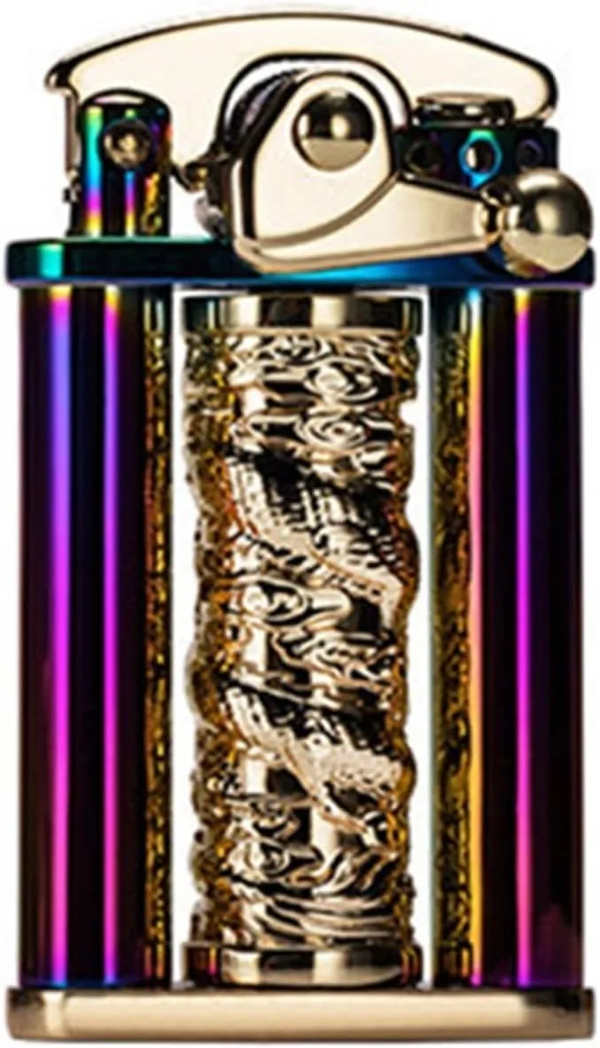 Retro Kerosene Lighter, Stylish Rocker Gear Ignition Windproof Trench Lighter, Perfect for Outdoor, Travel,(A)