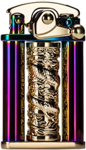 Retro Kerosene Lighter, Stylish Rocker Gear Ignition Windproof Trench Lighter, Perfect for Outdoor, Travel,(A)