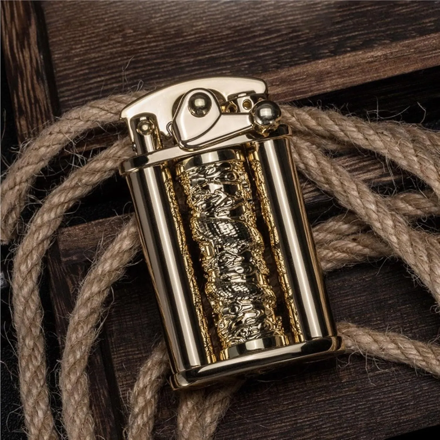 Retro Kerosene Lighter, Stylish Rocker Gear Ignition Windproof Trench Lighter, Perfect for Outdoor, Travel,(A)