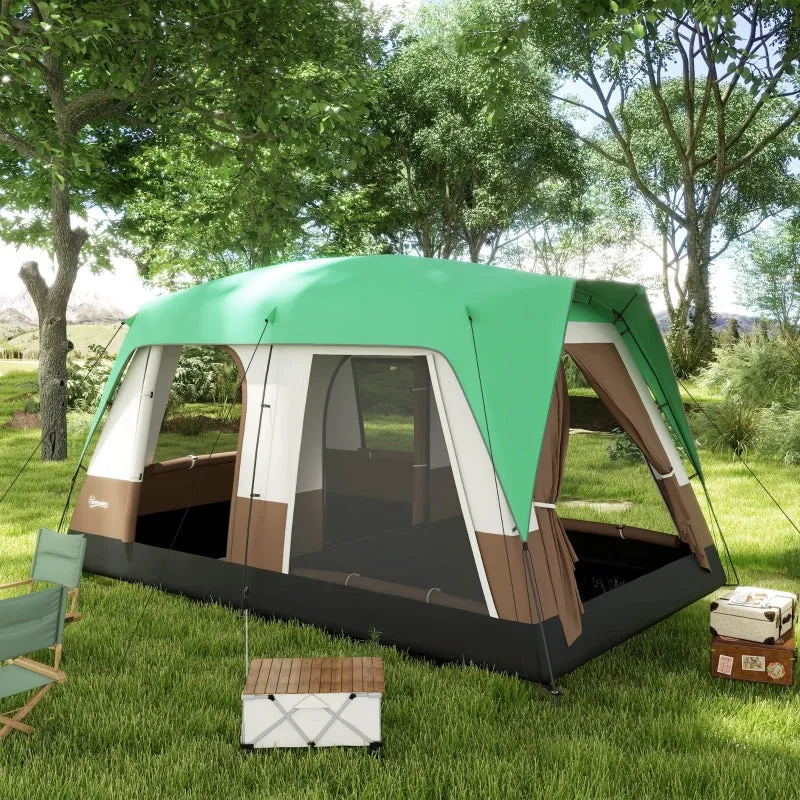 Rootz Camping Tent for 7-8 Persons - Family Tent - Group Tent - Weather Protection - Optimal Ventilation - 490cm x 305cm x 225cm - Green
