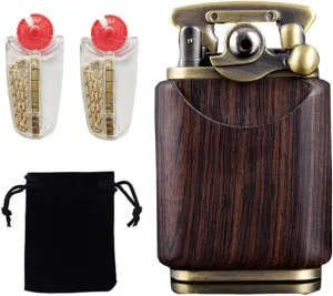 Rosewood Vintage Trench Lighter - Windproof Reusable Antique Kerosene Flame Rocker Arm - Petrol Oil Novelty Gift for Husband, Boyfriend, Father (Dark Brown)