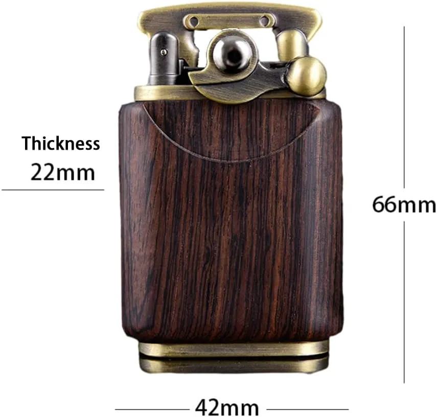 Rosewood Vintage Trench Lighter - Windproof Reusable Antique Kerosene Flame Rocker Arm - Petrol Oil Novelty Gift for Husband, Boyfriend, Father (Dark Brown)