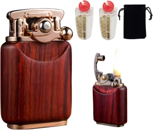 Rosewood Vintage Trench Lighter,Windproof Reusable Antique Kerosene Lighter,Flame Rocker Arm Petrol Oil Lighter,Novelty Gift for Husband Boyfriend Father (Red)