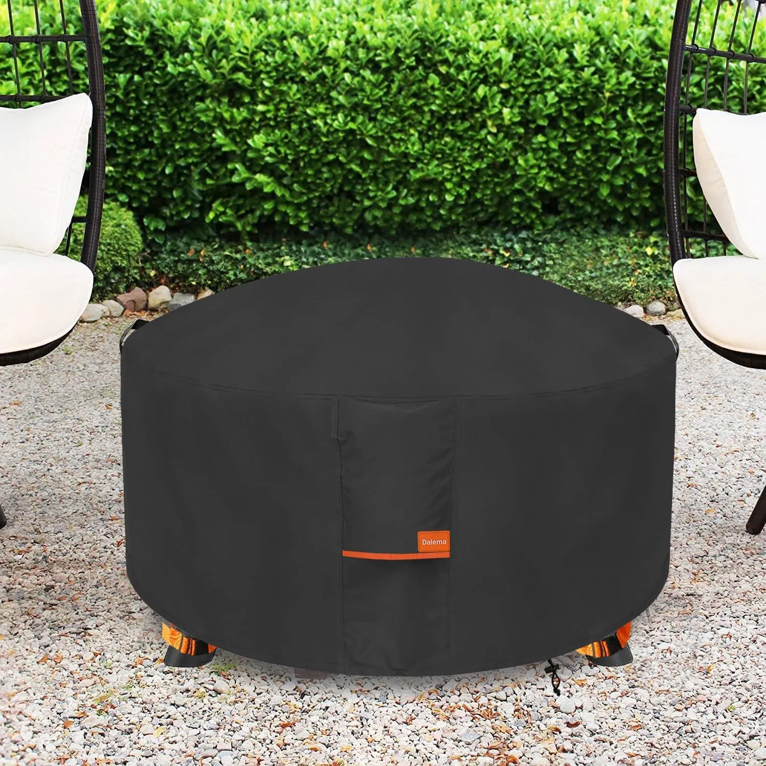 Round Fire Pit Cover,600D Heavy Duty Tear-Resistant Waterproof Outdoor Fire Pit Cover 34-36 Inch,Outdoor Firepit Covers Round 36" Dia x 24" H,Black