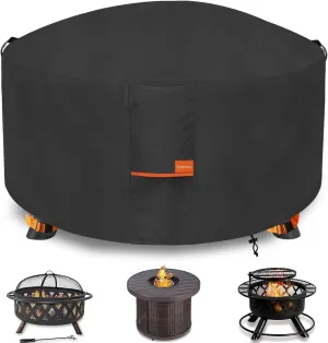 Round Fire Pit Cover,600D Heavy Duty Tear-Resistant Waterproof Outdoor Fire Pit Cover 34-36 Inch,Outdoor Firepit Covers Round 36" Dia x 24" H,Black