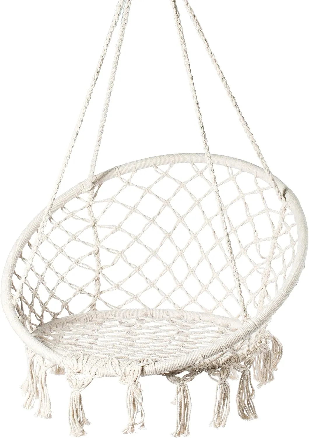Round Hanging Hammock Cotton Rope Macrame Swing Chair for Indoor and Outdoor