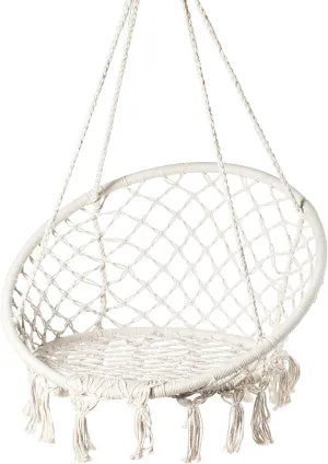 Round Hanging Hammock Cotton Rope Macrame Swing Chair for Indoor and Outdoor