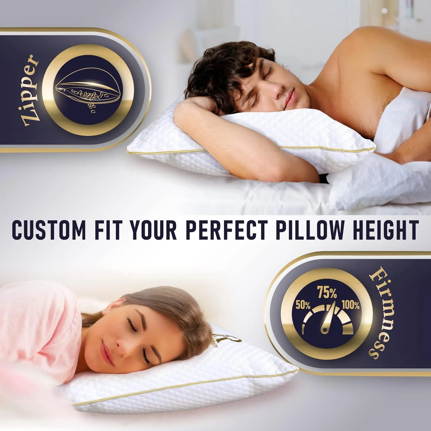 Royal Therapy Pillows Queen Size Set of 2, Shredded Memory Foam Queen, Rayon Derived from Bamboo, Queen Pillows, for Side Sleepers Bed Cooling