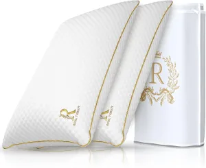 Royal Therapy Pillows Queen Size Set of 2, Shredded Memory Foam Queen, Rayon Derived from Bamboo, Queen Pillows, for Side Sleepers Bed Cooling