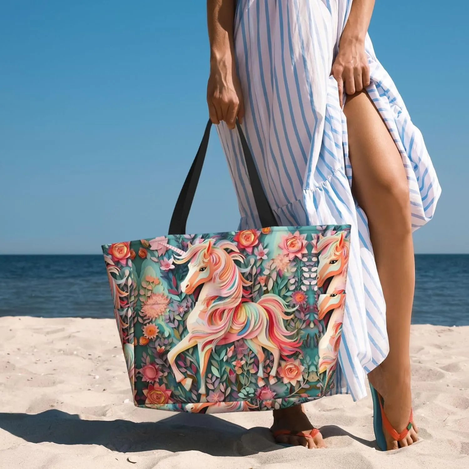 Rugby On Fire Spacious Large Capacity Beach Travel Bag - Foldable Beach Bag Tote Bag With Zipper