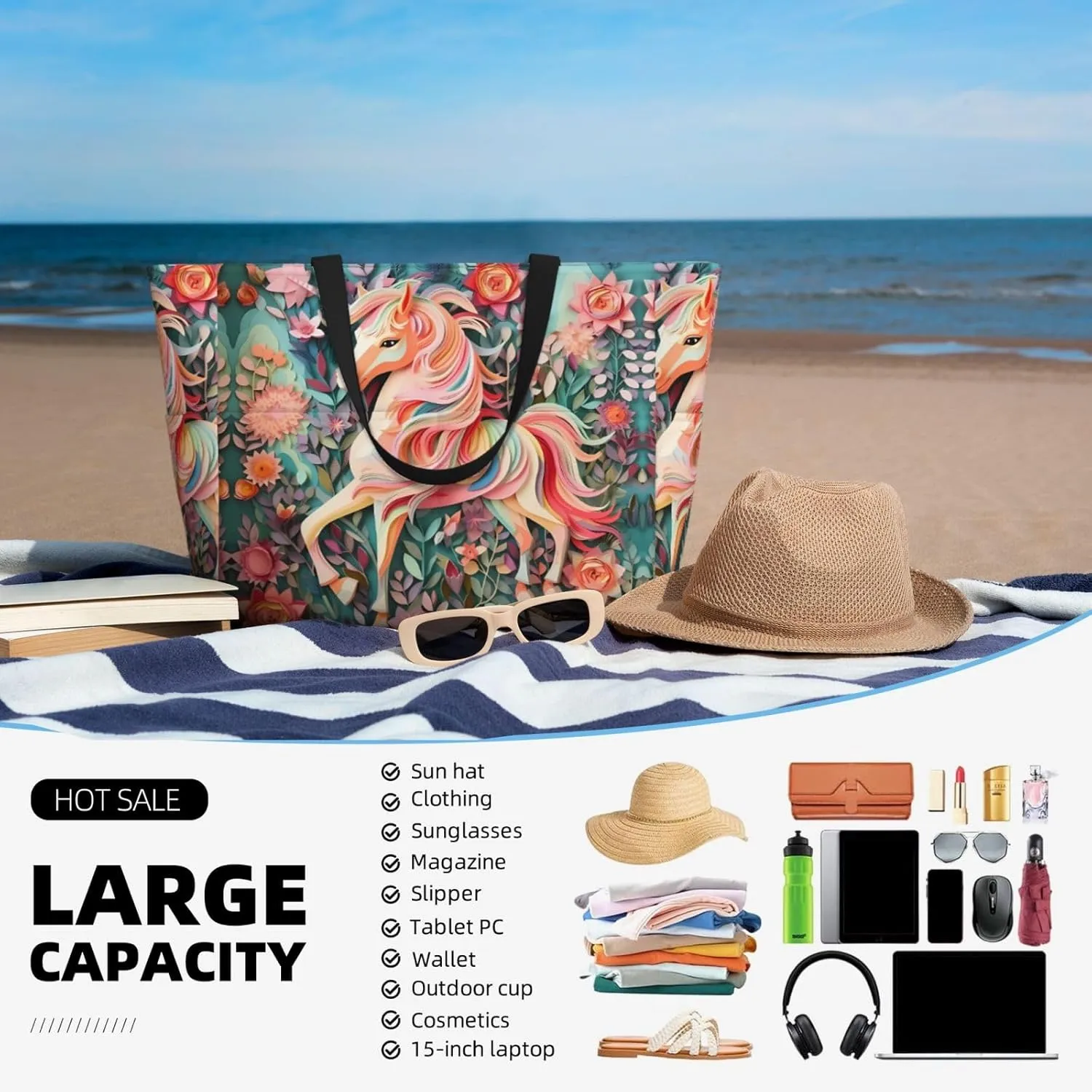 Rugby On Fire Spacious Large Capacity Beach Travel Bag - Foldable Beach Bag Tote Bag With Zipper