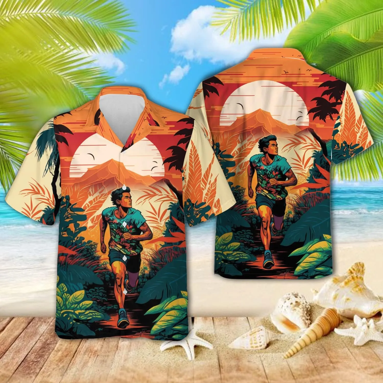 Running Marathon Hawaiian Shirts for Men - Runner Button Down Mens Hawaiian Shirts Short Sleeve Luau Beach Shirt Series 26