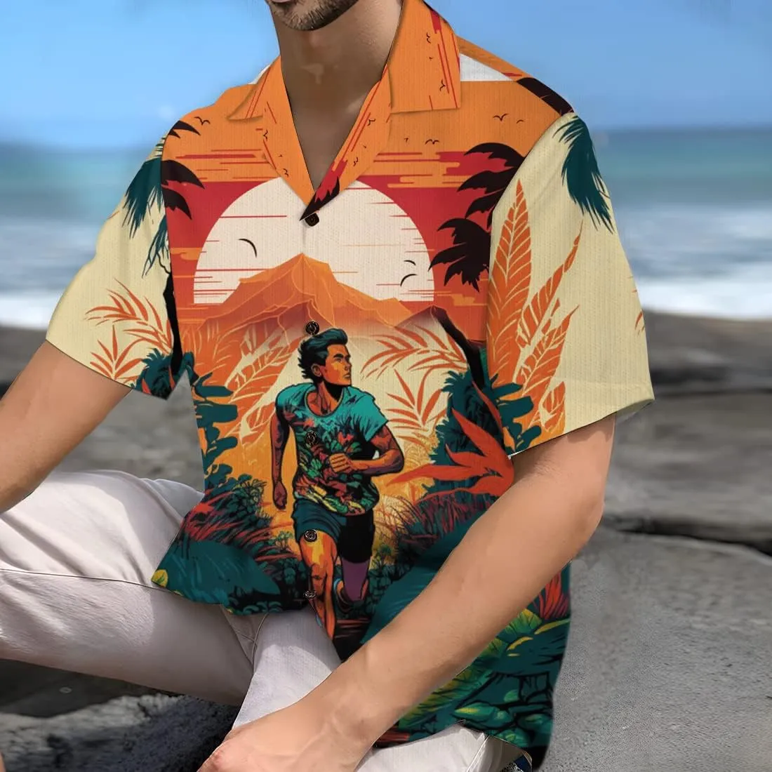 Running Marathon Hawaiian Shirts for Men - Runner Button Down Mens Hawaiian Shirts Short Sleeve Luau Beach Shirt Series 26
