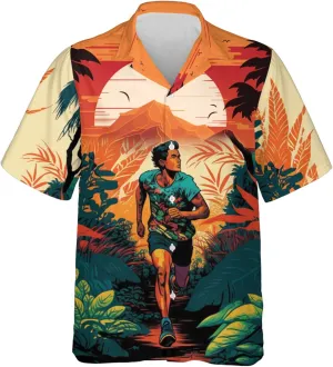 Running Marathon Hawaiian Shirts for Men - Runner Button Down Mens Hawaiian Shirts Short Sleeve Luau Beach Shirt Series 26