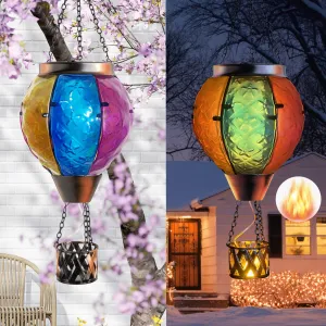 Rynx | Solar Warm Hot Air Balloon Lantern With Blinking Flame, Hanging Solar Light Garden Lighting Glass Outdoor Waterproof Candles Led Lights For Garden/Patio/Terrace Decor Christmas Gifts (Colorful)