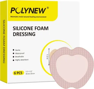 Sacrum Silicone Foam Sacral Pad with Adhesive Border 7.2"x7.2", 6 Individual Package for Large Wound Care, Bedsore, Pressure Sore