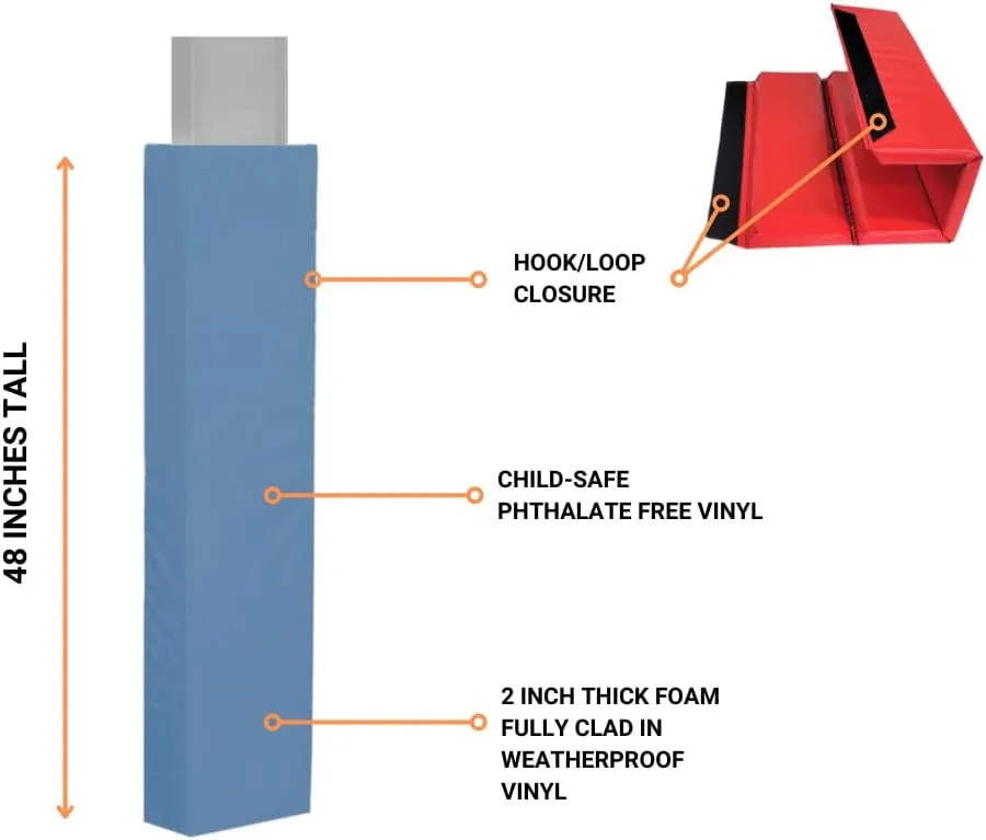 Safety Pole Pad, for Square Pole Only, 4 FT Tall, 2” Thick Foam, Weatherproof, UV-Resistant, Hook/Loop Closure