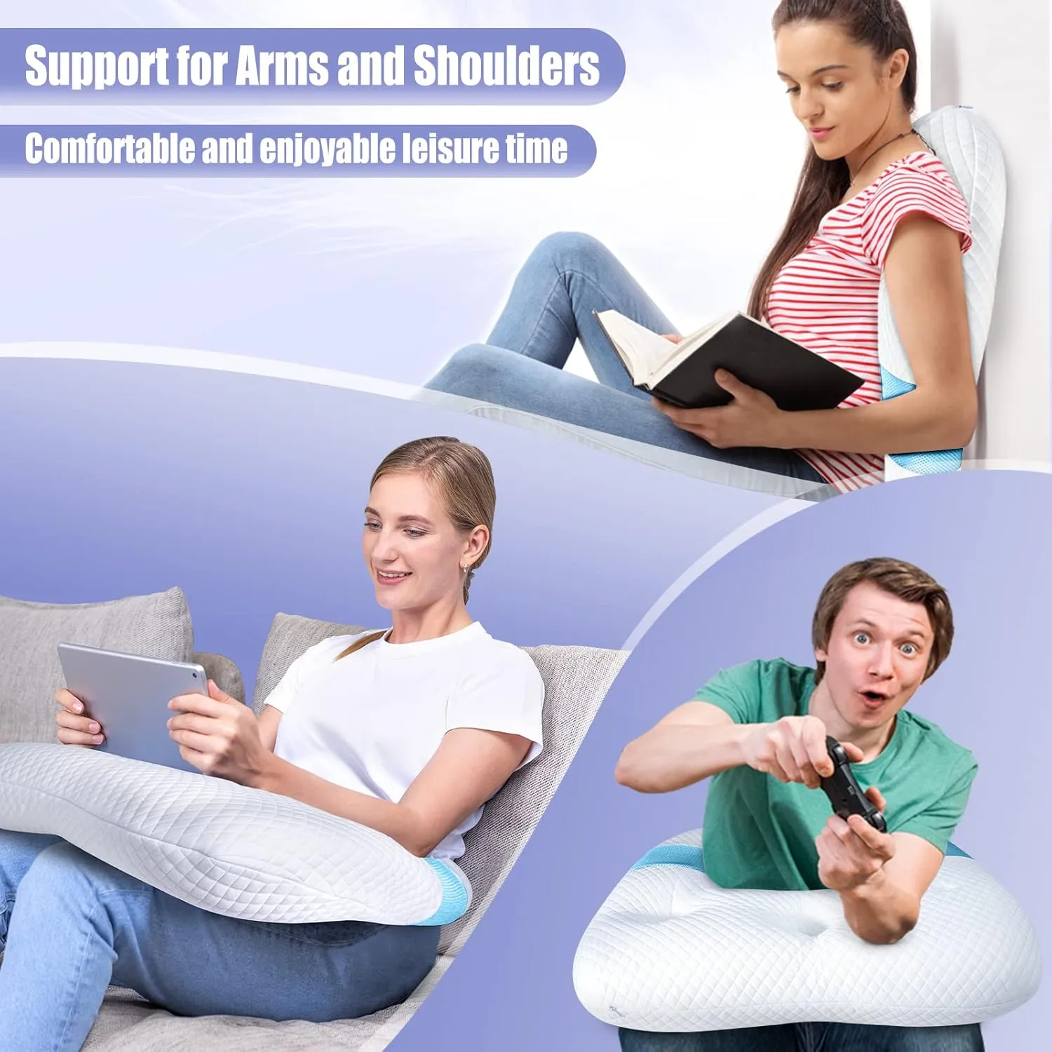 SAHEYER Side Sleeper Pillows for Adults, U Shaped Body Pillow for Pain Relief, Orthopedic Memory Foam Shoulder Pillow for Side,Stomach, Back, Arm with Removable Washable Cover (Upgraded Version), Blue