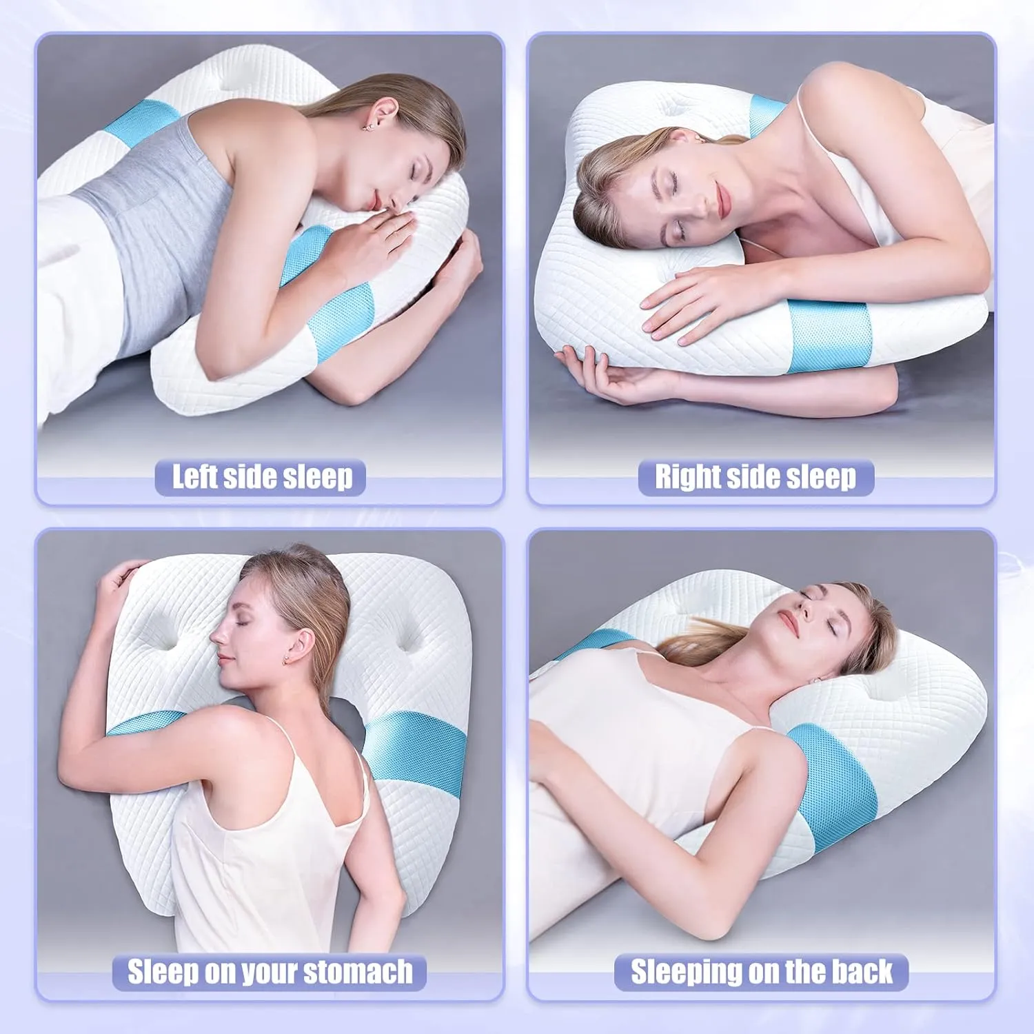 SAHEYER Side Sleeper Pillows for Adults, U Shaped Body Pillow for Pain Relief, Orthopedic Memory Foam Shoulder Pillow for Side,Stomach, Back, Arm with Removable Washable Cover (Upgraded Version), Blue