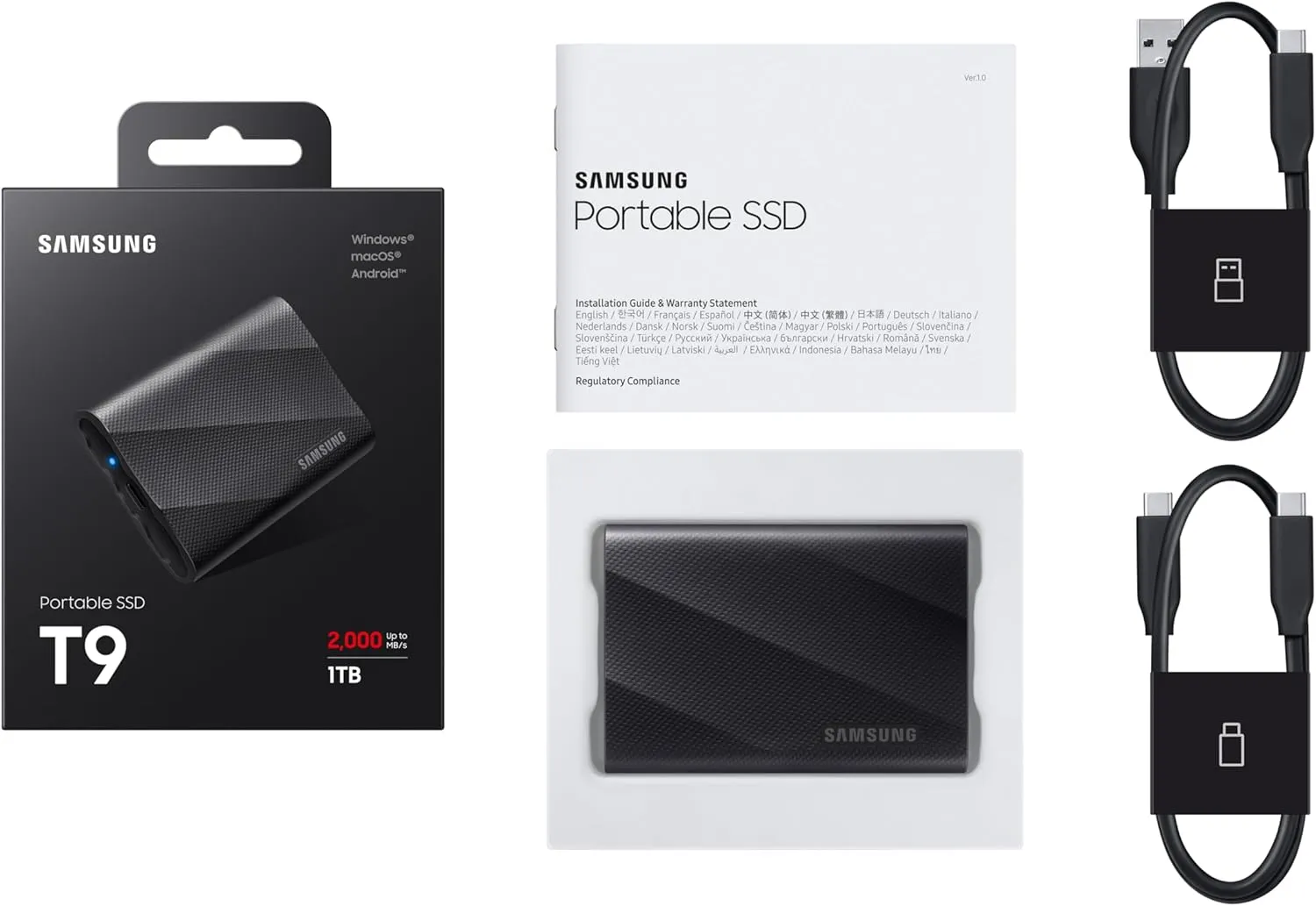 Samsung T9 Portable SSD 1TB, USB 3.2 Gen 2x2 External Solid State Drive, Seq. Read Speeds Up to 2,000MB/s for Gaming, Students and Professionals, MU-PG1T0B/AM, Black