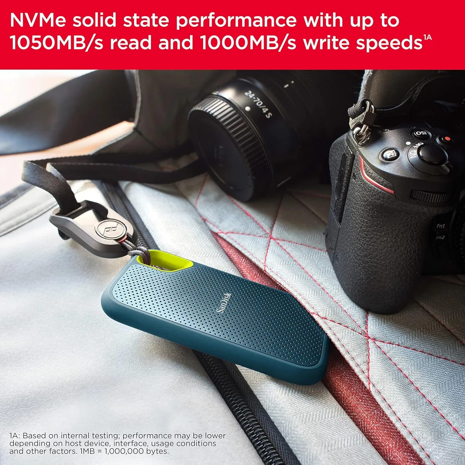 SanDisk 4TB Extreme Portable SSD - Up to 1050MB/s, USB-C, USB 3.2 Gen 2, IP65 Water and dust Resistance, Updated Firmware, Monterey - External Solid State Drive - SDSSDE61-4T00-G25M