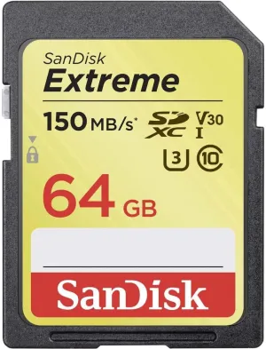 SanDisk 64GB Extreme SDXC UHS-I Memory Card - 150MB/s, C10, U3, V30, 4K UHD, SD Card - SDSDXV6-064G-GNCIN