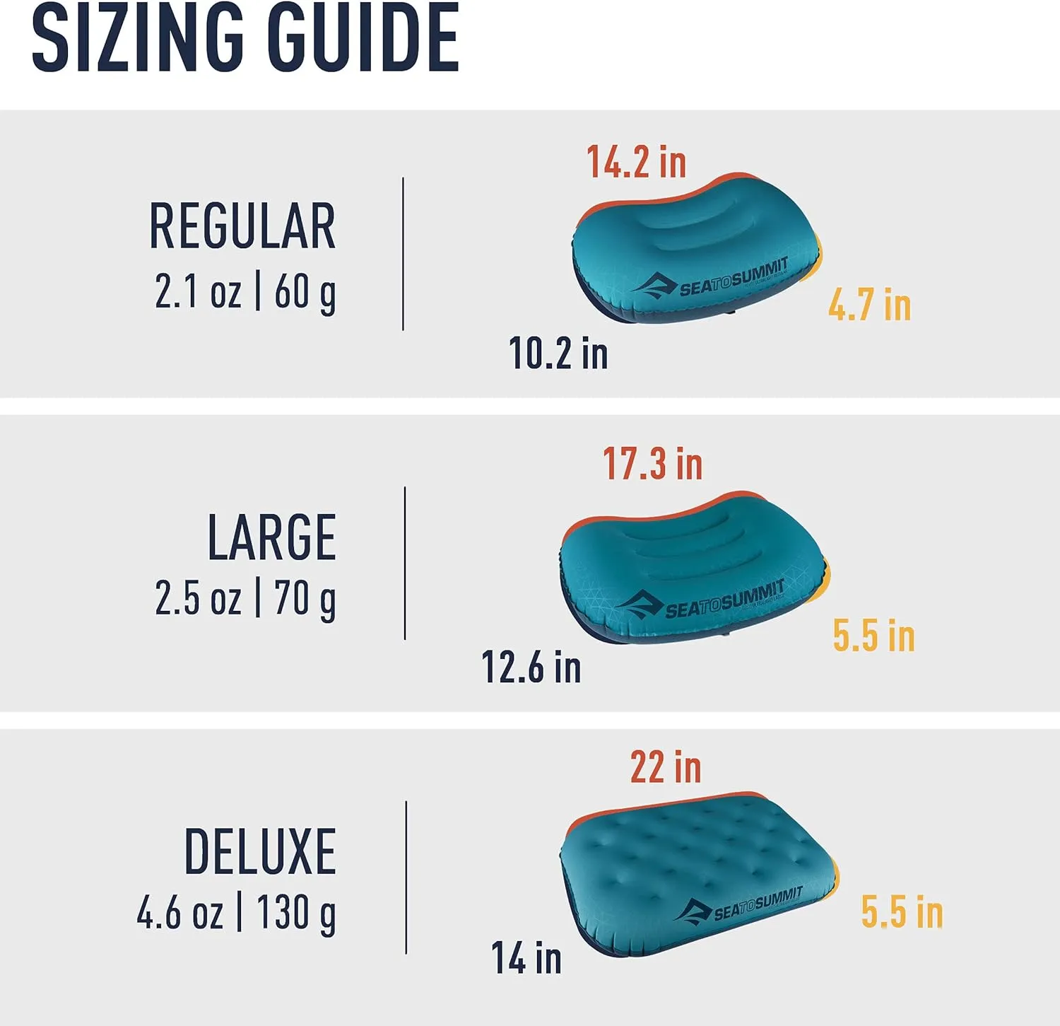 Sea to Summit Aeros Ultralight Inflatable Camping and Travel Pillow, Regular (14.2 x 10.2) Grey