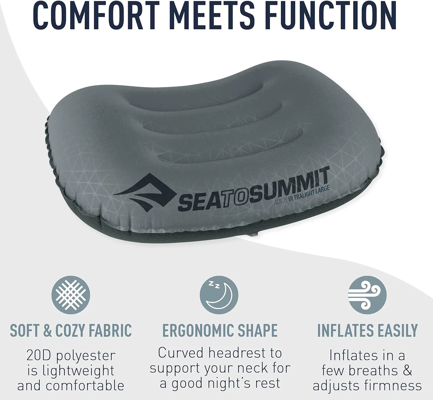 Sea to Summit Aeros Ultralight Inflatable Camping and Travel Pillow, Regular (14.2 x 10.2) Grey