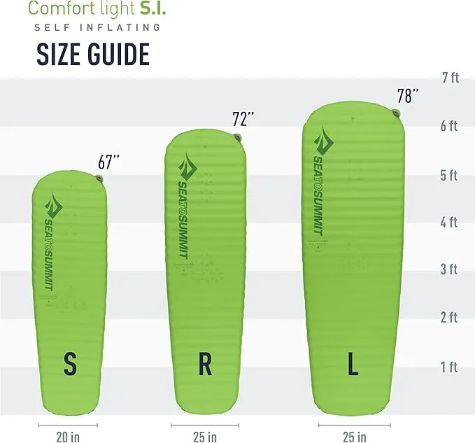 Sea to Summit Comfort Light Self-Inflating Foam Sleeping Pad for Camping and Backpacking, Large (78 x 25 x 2 inches)