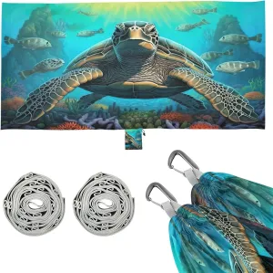 Sea Turtle Camping Hammock, 330 lbs with 2 Tree Straps, Carry Bag, Single Portable Hammock for Outdoor/Indoor, Hiking, Beach, Backpacking, Travel