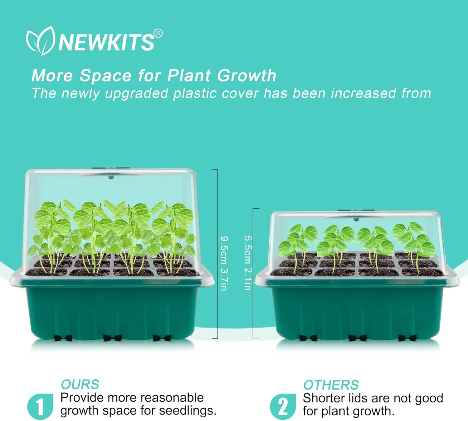 Seed Starter Tray with Grow Light, Seed Starter Kit, Plant Germination Starting Trays with Humidity Dome and Base for Greenhouse Grow Wheatgrass Hydroponic(12 Cells per Tray)(with Grow Lights)