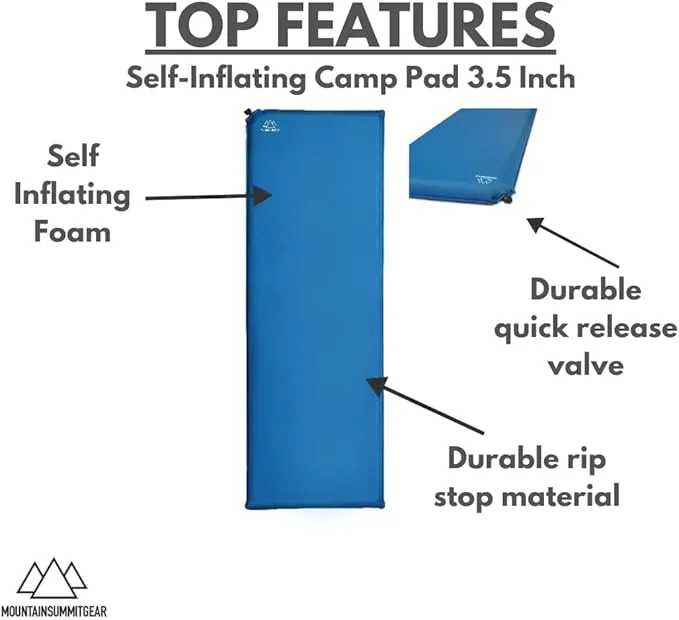 Self-Inflating Camp Pad - 3.5 Inches Thick (Air Mattress Camping Accessory Made by Caddis Sports, Inc.)