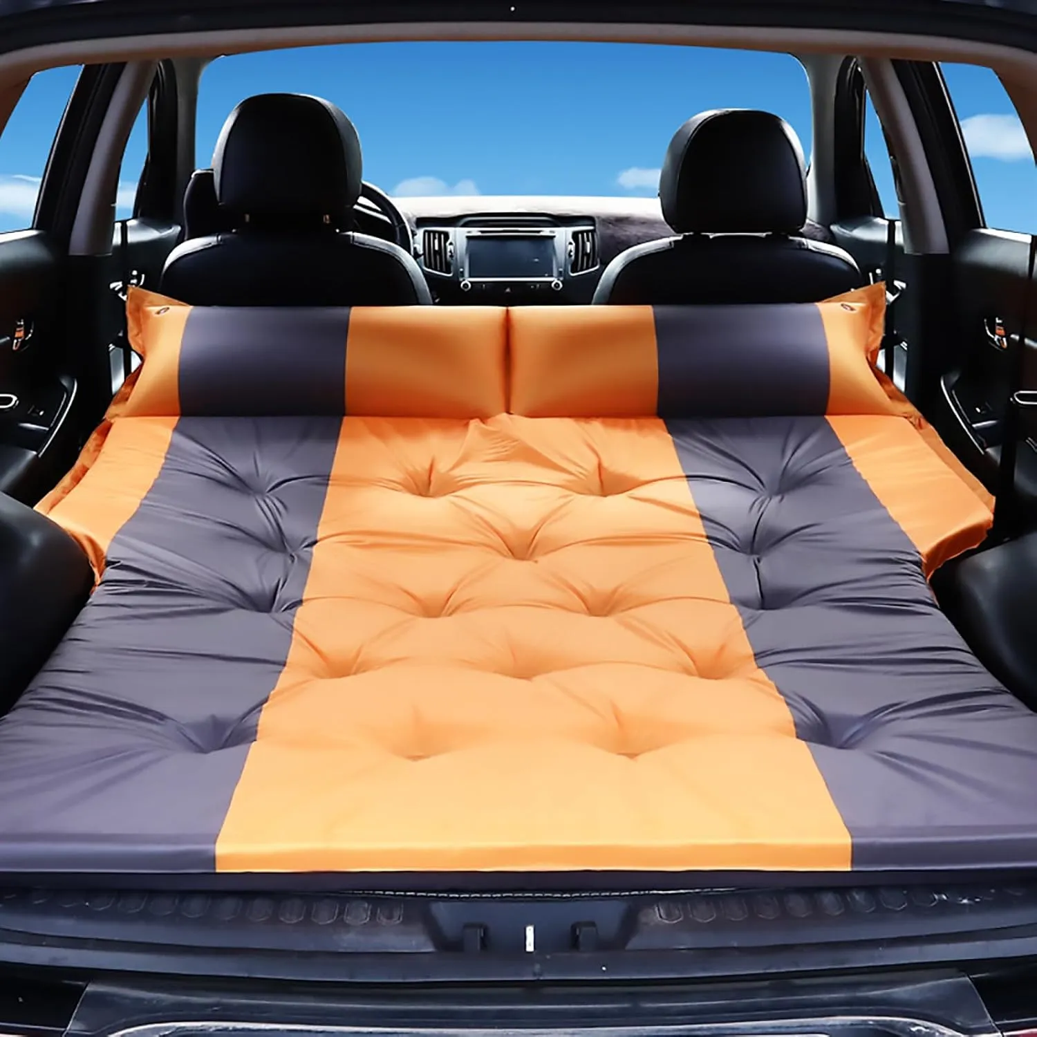 Self-Inflating Car Air Mattress, Portable Car Automatic Air Bed, Outdoor Camping Sleeping Mat SUV Air Mattress with Pillow,Car Bed, Car Sleeping Pad SUV Mattress for Travel, Orange