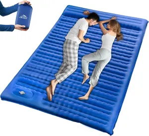 Self-Inflating Double Sleeping Pad - Camping Mattress for 2 Person, 4.7 Inch Extra-Thick Inflatable Camping Pad with Built-in Foot Pump, Ultralight Sleeping Mat for Backpacking Blue