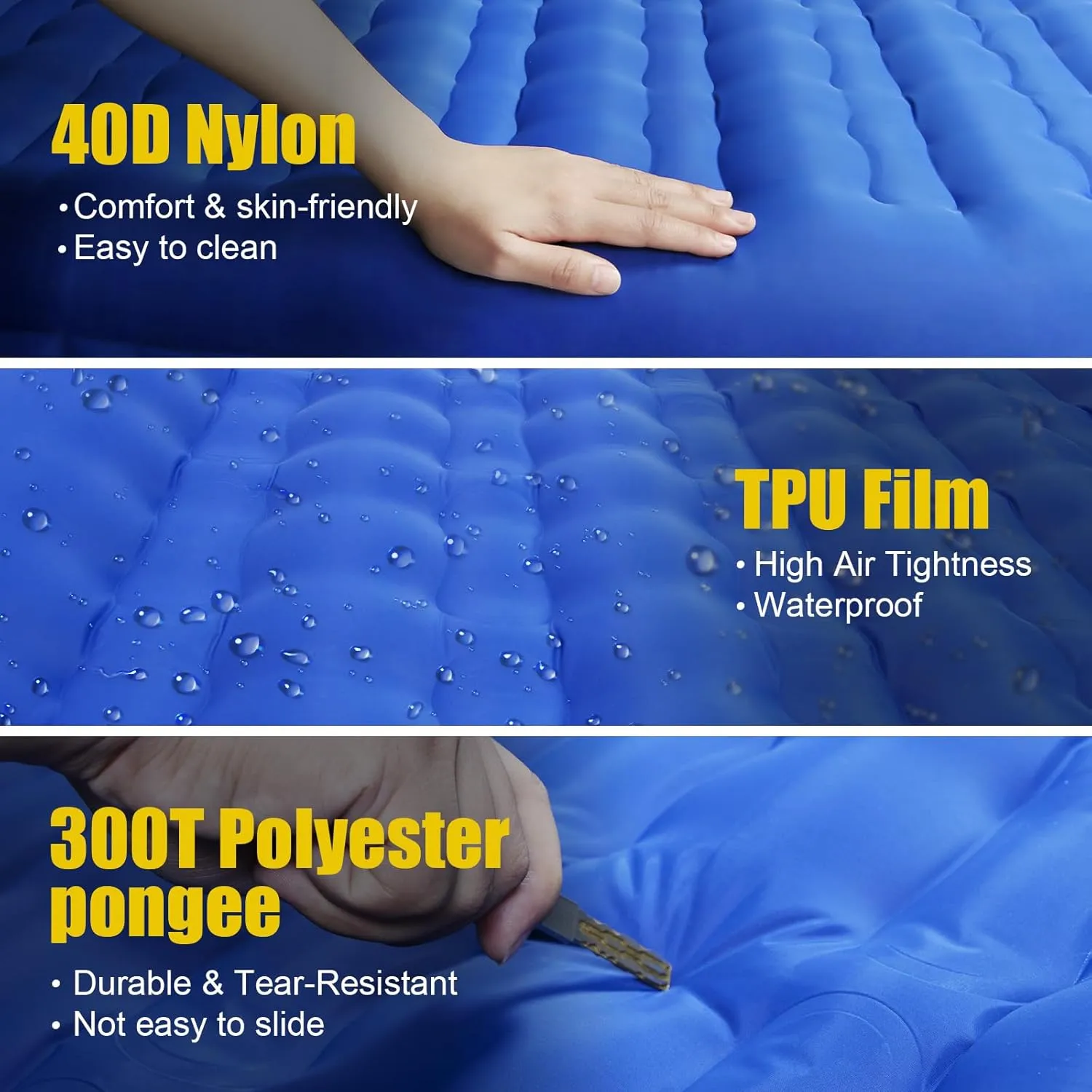 Self-Inflating Double Sleeping Pad - Camping Mattress for 2 Person, 4.7 Inch Extra-Thick Inflatable Camping Pad with Built-in Foot Pump, Ultralight Sleeping Mat for Backpacking Blue