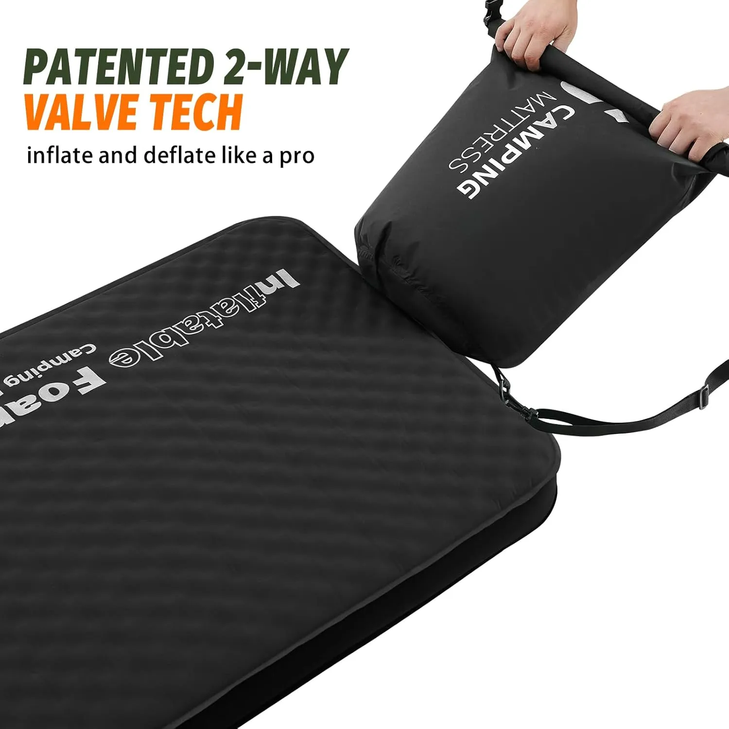 Self Inflating Sleeping Pad, 4in Ultra-Thick Foam Camping Single Mattress with Air Pump Sack, Sleeping Mats for Adults Inflatable Camping Pad Mattress, Cot Bed, Travel, Car, Tent, Home, Black
