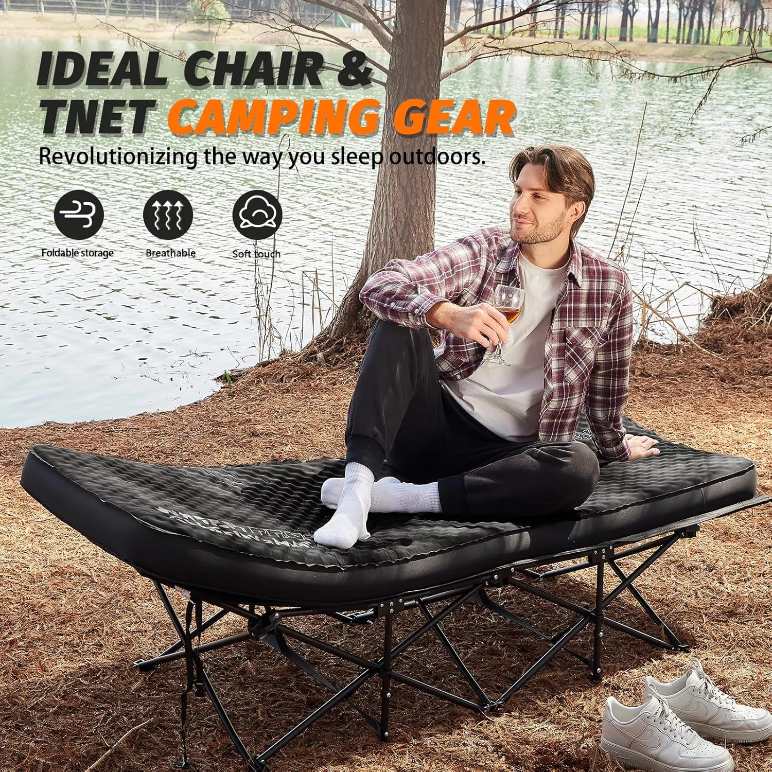 Self Inflating Sleeping Pad, 4in Ultra-Thick Foam Camping Single Mattress with Air Pump Sack, Sleeping Mats for Adults Inflatable Camping Pad Mattress, Cot Bed, Travel, Car, Tent, Home, Black