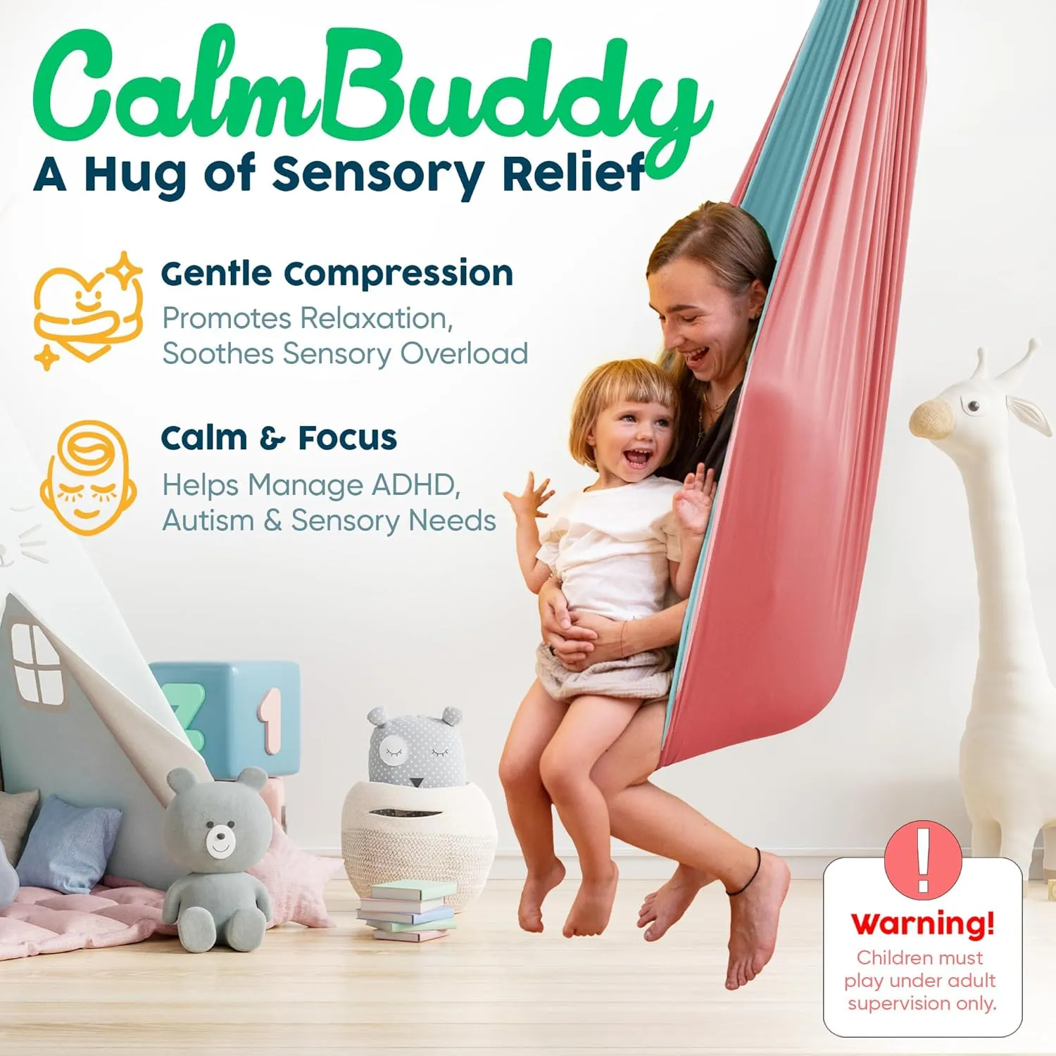 Sensory Swing Indoor Outdoor with 360° Hardware - Holds up to 220 lbs - Calming Therapy Swing for Kids & Adults - Helps with ADHD, Autism, Sensory Processing Disorder - Sturdy Cuddle Hammock