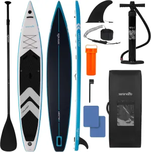 SereneLife 14’ Inflatable Stand Up Paddle Board for Racing - 28” Narrow Design for Expert Paddlers with Non-Slip EVA Deck Pad, Includes Premium SUP Accessories and GoPro Mount, for Youth and Adults