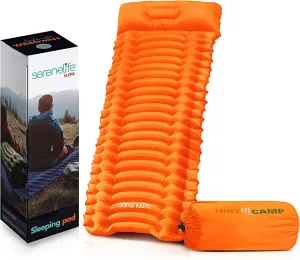 SereneLife Backpacking Air Mattress Sleeping Pad - Waterproof Lightweight Sleep Pad Inflatable Camping Sleeping Mat w/Carrying Bag - for Camping, Backpacking, Hiking, Orange