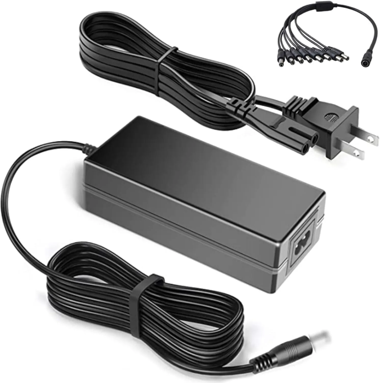 Set: 60W AC Adapter Plus DC Female to 8 Male Power Splitter Cable for Q-See Security System Model: QT228-8H4 / QT228-4H4 / QC308-6D3 / QT5680-8G3 Power Cord Replacement