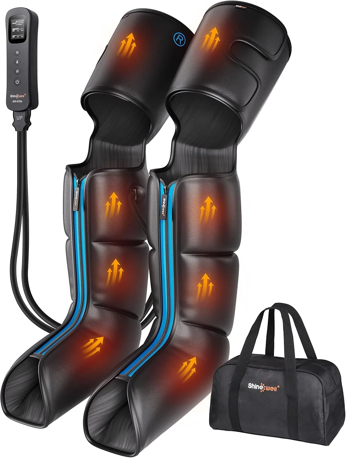 SHINE WELL Leg Massager with Heat and Compression,Full Leg Massager for Circulation and Pain Relief, with 3 Heat 3 Modes 3 Intensities, for Athletes Runner Cyclist, FSA HSA Approved