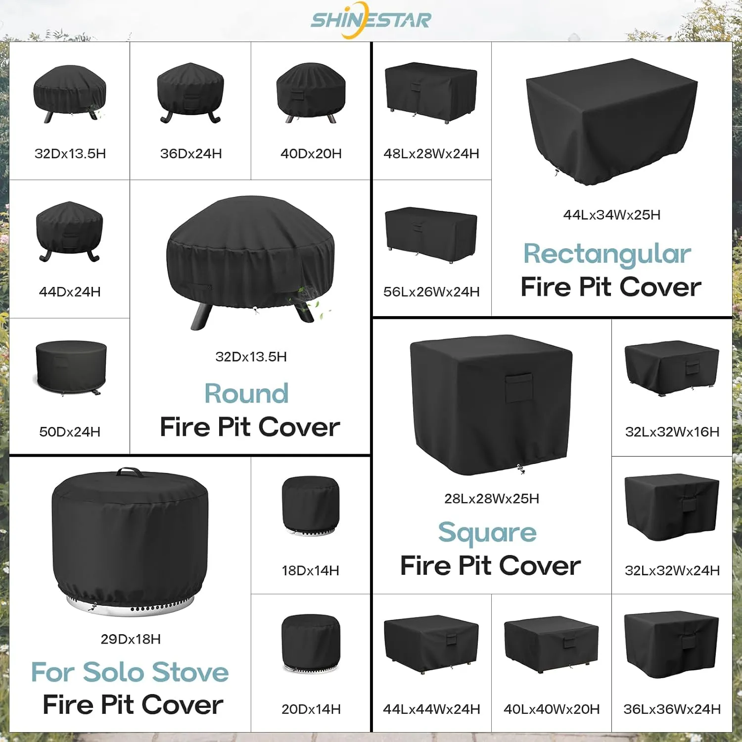 SHINESTAR 36 Inch Round Fire Pit Cover, Fits 30-36'' Wood Burning Fire Pit for Bali Outdoors, Sunnydaze, YAHEETECH and More, Waterproof & Windproof, 36 Dia x 24 H