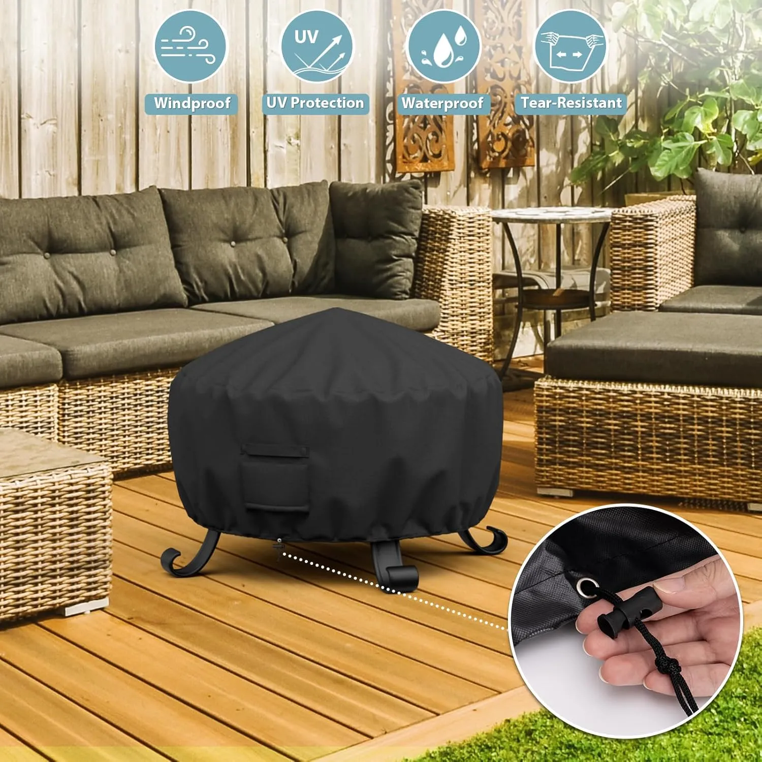 SHINESTAR 36 Inch Round Fire Pit Cover, Fits 30-36'' Wood Burning Fire Pit for Bali Outdoors, Sunnydaze, YAHEETECH and More, Waterproof & Windproof, 36 Dia x 24 H