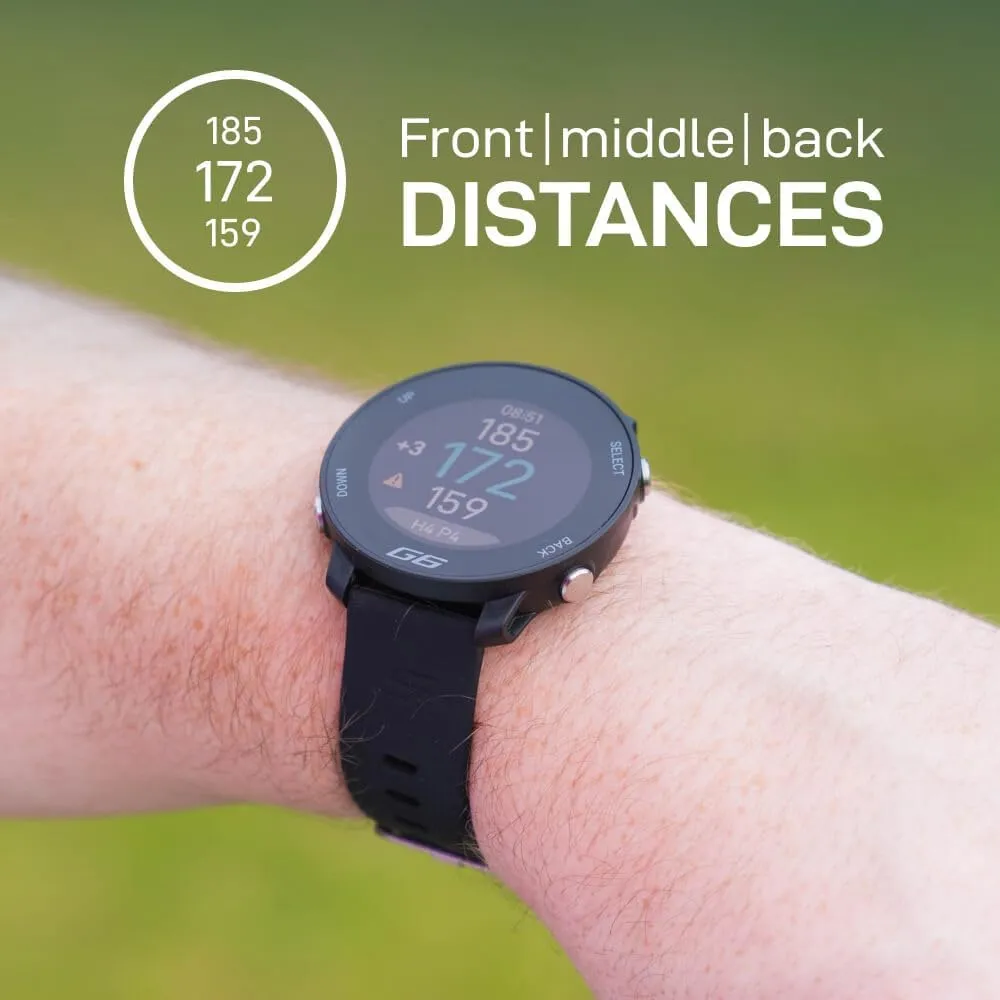 Shot Scope G6 Golf GPS Watch Bundle - Full Hole Maps, F/M/B Distances, Large Display - Includes Extra Carbon Gray Straps, PlayBetter Portable Charger & HD Screen Protectors
