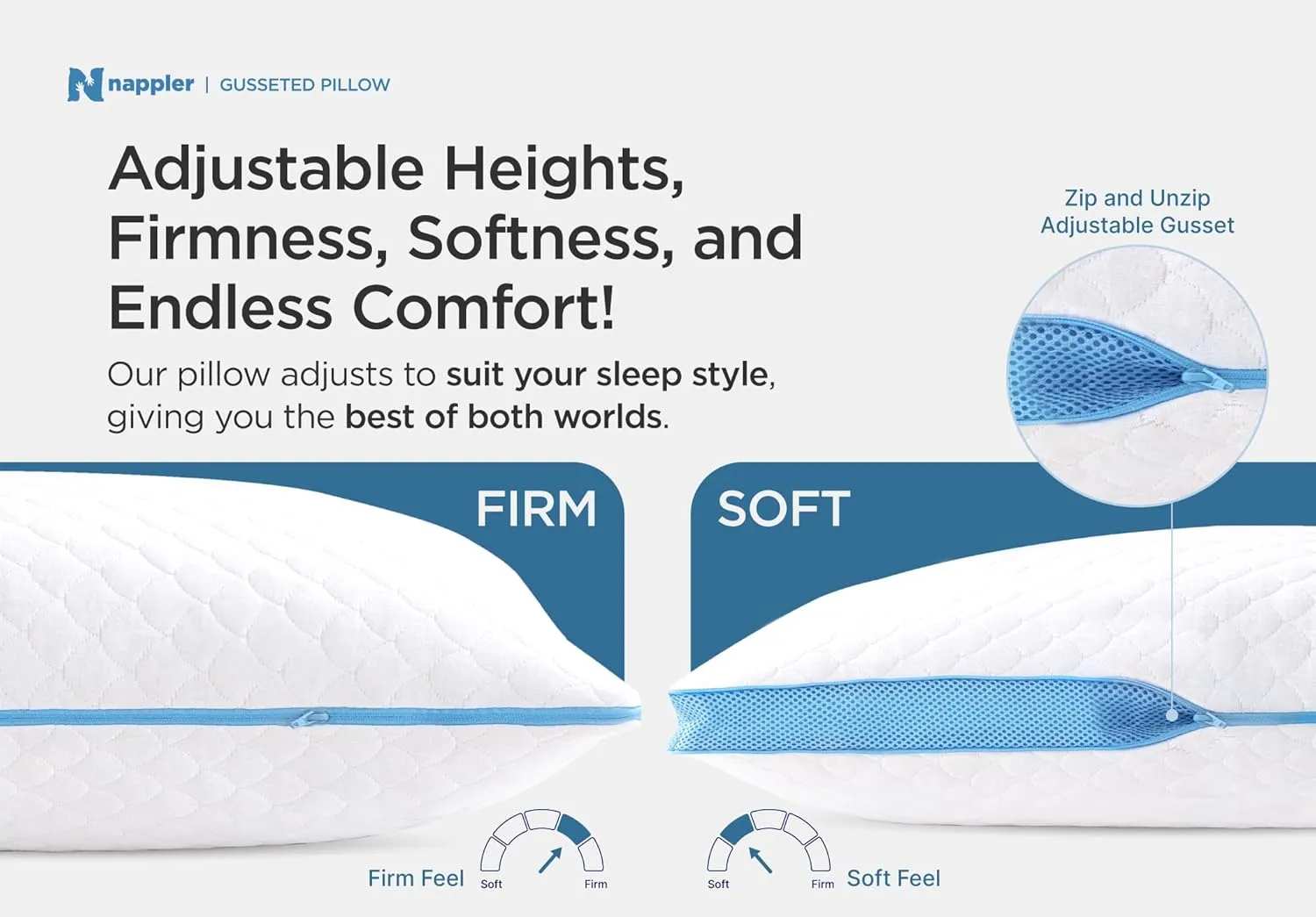 Side and Back Sleeper Pillow for Neck and Shoulder Pain Relief - Shredded Memory Foam Bed Pillow for Sleeping - 100% Adjustable Fill - Standard Size Modal Washable Case. Extra Fill Included
